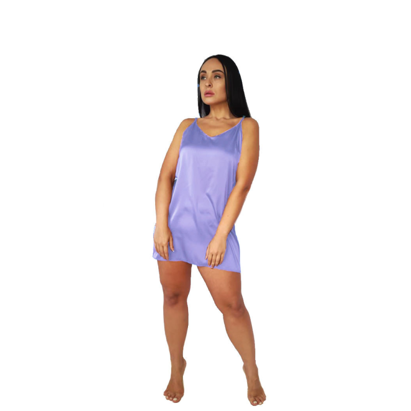 Жіноча нічна сорочка шовкова на регульованих бретельках Бузковий XS/S Жіноча нічна сорочка шовкова на регульованих бретельках Бузковий XS/S