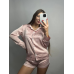 Комплект шовковий трійка сорочка з шортами та штанами Пудра, XL Комплект шовковий трійка сорочка з шортами та штанами Пудра, XL