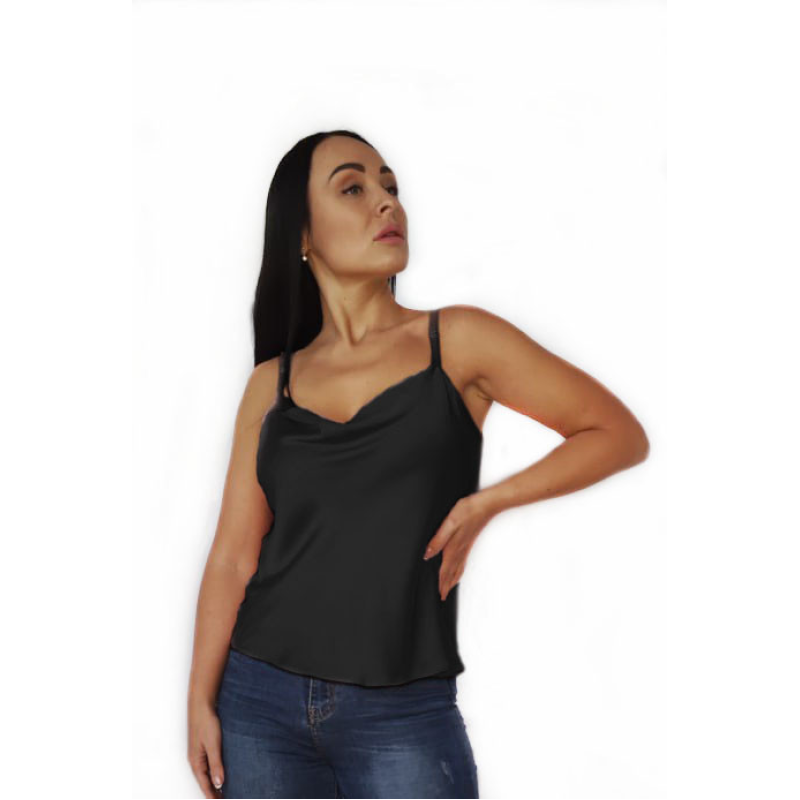 Базова майка жіноча хомут, шовк, Чорний, 2XL