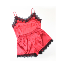 Піжама жіноча атласна майка та шорти з мереживом, червоний 48