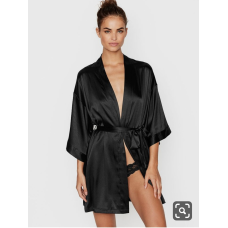 Комплект халат і піжама жіноча з мереживом майка+шорти, чорний 2XL