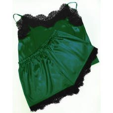 Піжама жіноча атласна майка та шорти з мереживом, Зелений, 50