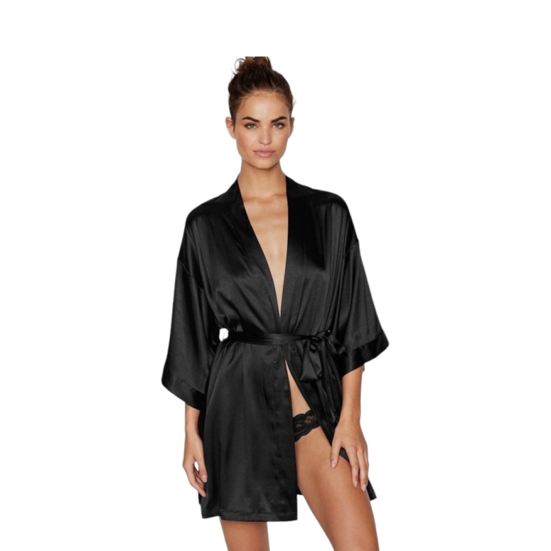 Халат жіночий атласний під пояс довжина 90см Чорний M/L Халат жіночий атласний під пояс довжина 90см Чорний M/L