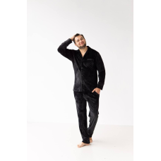 Піжама чоловіча велюрова на ґудзиках Чорний, XXL