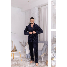 Піжама чоловіча велюрова на ґудзиках Синій, M