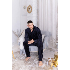 Піжама чоловіча велюрова на ґудзиках Синій, XXL