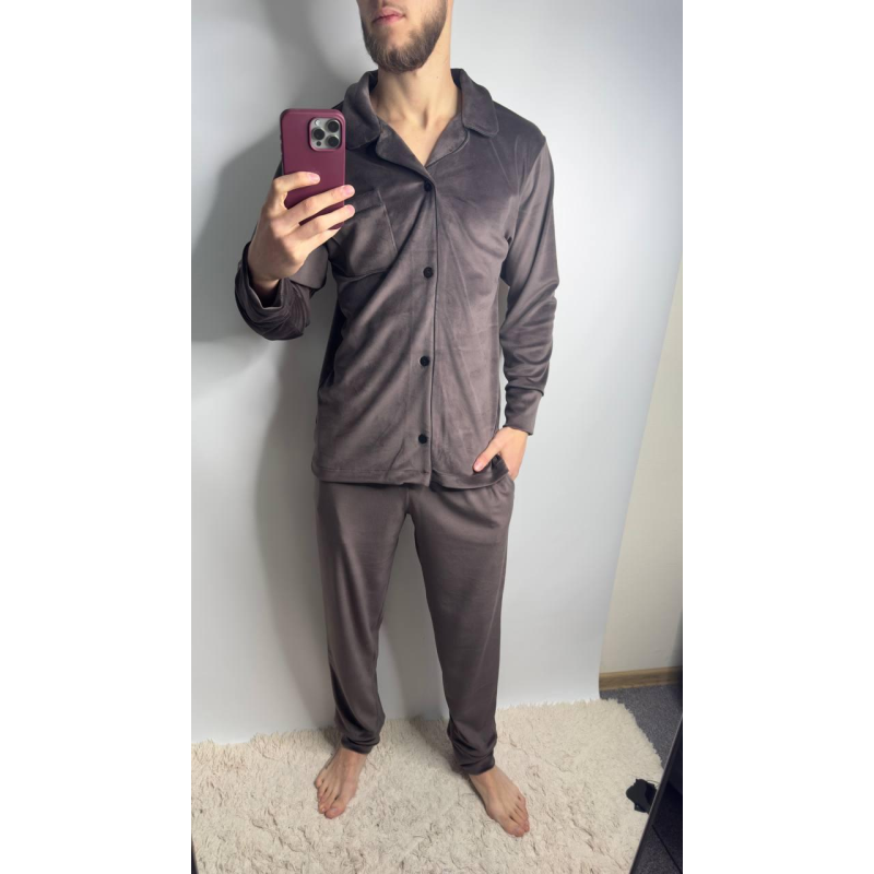 Піжама чоловіча велюрова на ґудзиках Шоколад, L Піжама чоловіча велюрова на ґудзиках Шоколад, L