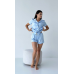 Піжама жіноча шовкова сорочка з шортами Блакитний, XXL