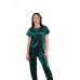 Жіночій домашній костюм, футболка+штани з мрамурного велюру Зелений, S