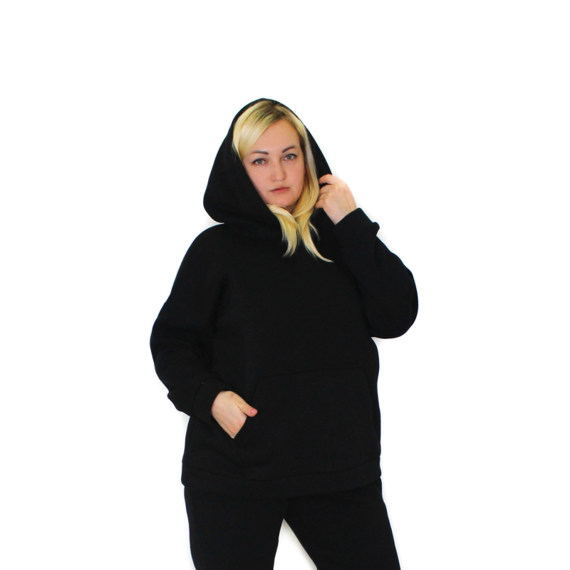 Жіноче худі на флісі, батал Чорний,  р.4XL/5XL