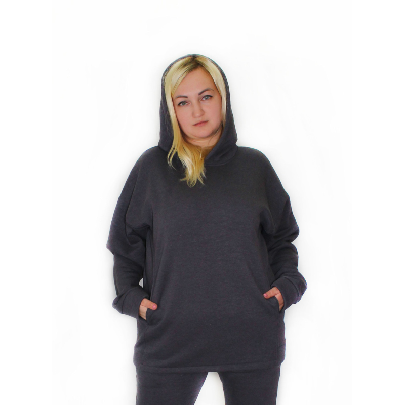 Жіноче худі на флісі, батал Сірий, р.4XL/5XL