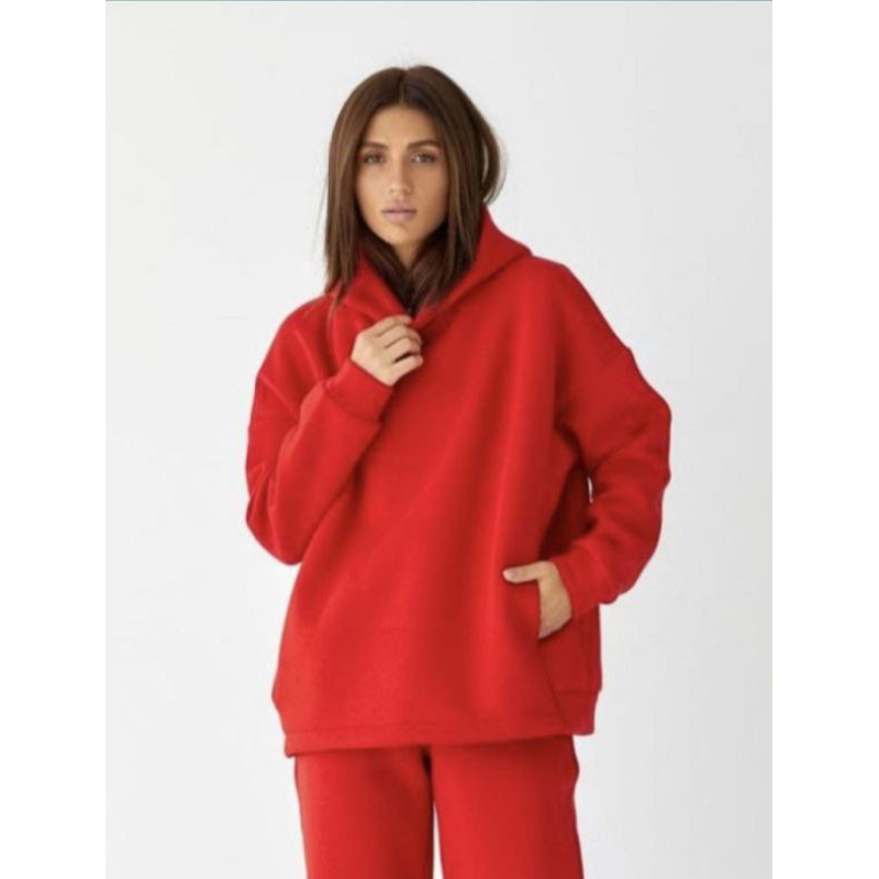 Жіноче худі на флісі, батал Червоний, 4XL/5XL