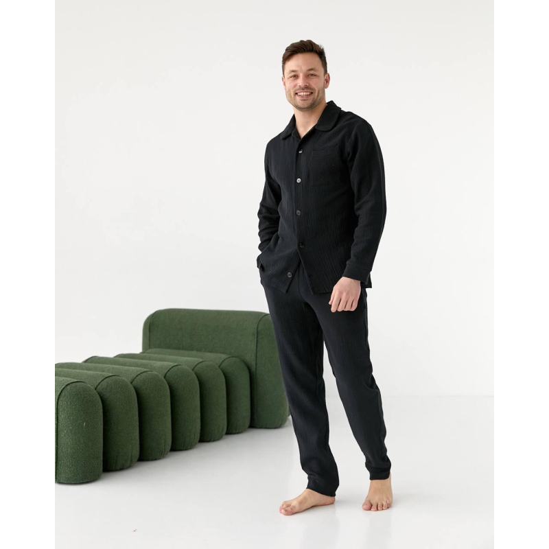 Чоловіча піжама муслінова Чорний, XXL Чоловіча піжама муслінова Чорний, XXL