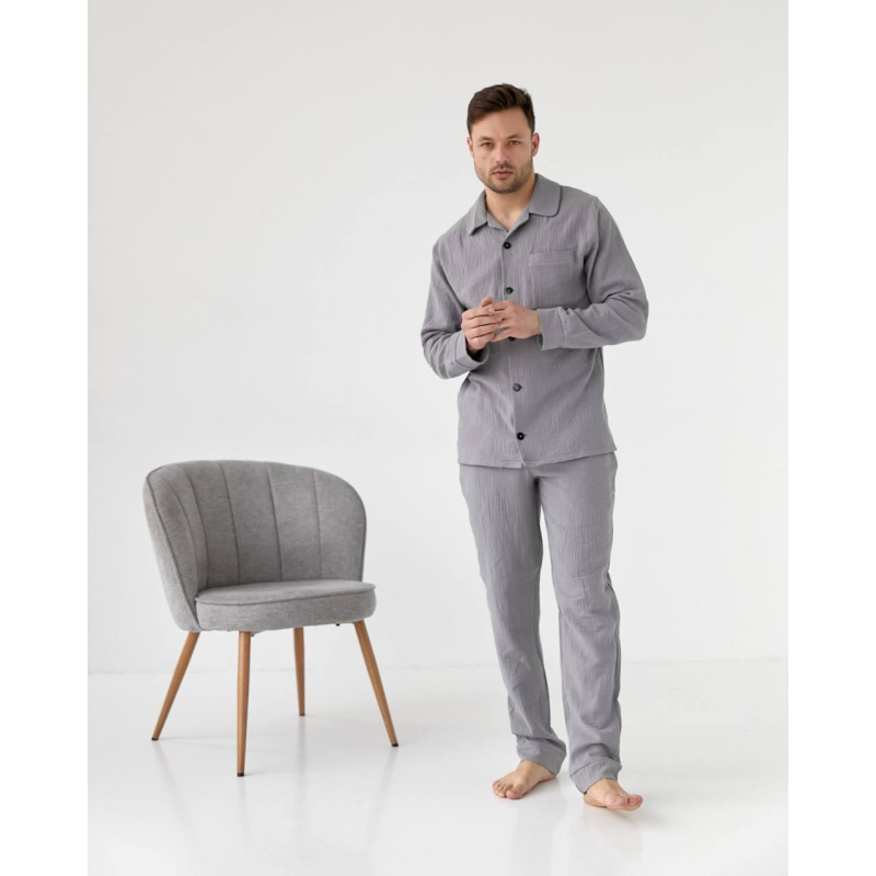 Чоловіча піжама муслінова Сірий, XXL