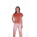 Жіночий домашній костюм, футболка + штани з мармурового велюру Пудра, S
