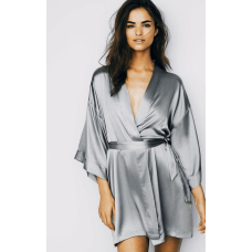 Халат жіночий атласний під пояс довжина 90см срібло, 3XL/4XL