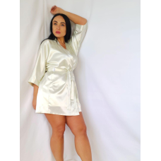 Халат жіночий атласний під пояс довжина 90cм молочний, XL/2XL