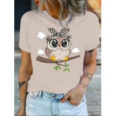 Футболка жіноча турецька трикотаж 3D-накат Бежевий Сова