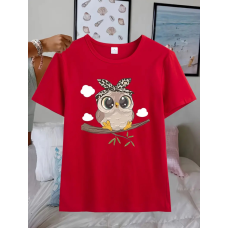 Футболка жіноча турецький трикотаж 3D-накат Червоний, Сова