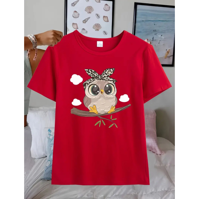 Футболка жіноча турецький трикотаж 3D-накат Червоний, Сова