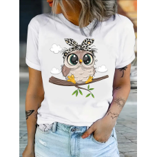 Футболка жіноча турецький трикотаж 3D накат Білий, Сова1