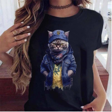 Футболка жіноча турецька трикотаж 3D-накат Чорний, Чорний кіт
