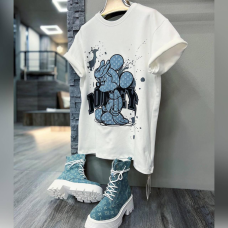 Футболка жіноча турецький трикотаж 3D-накот Білий, Міккі