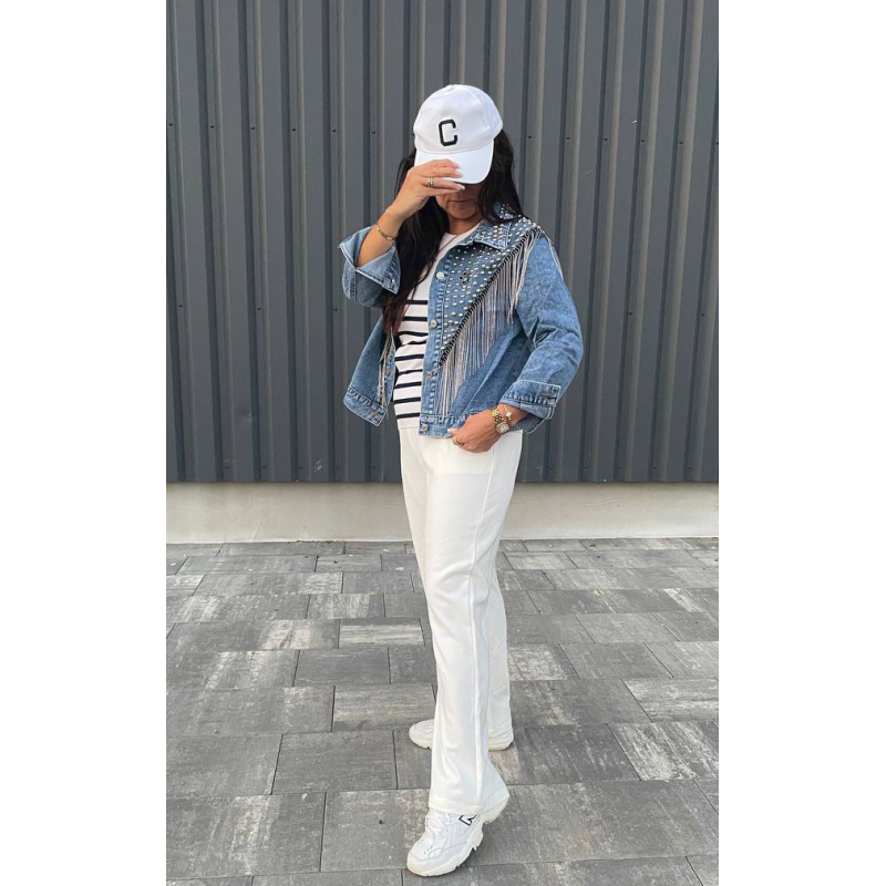 Джинсова куртка жіноча оверсайз з бахрамою, р.42-46