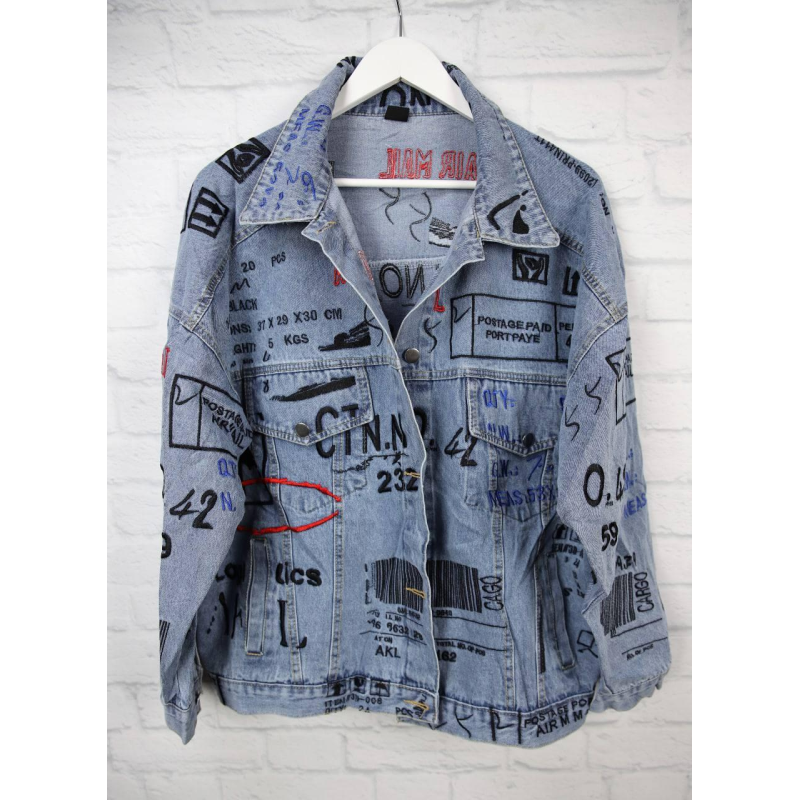 Джинсова куртка жіноча оверсайз з вишивкою, р.42-48