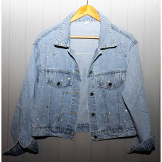 Джинсова куртка жіноча оверсайз з камінням, р.42-46