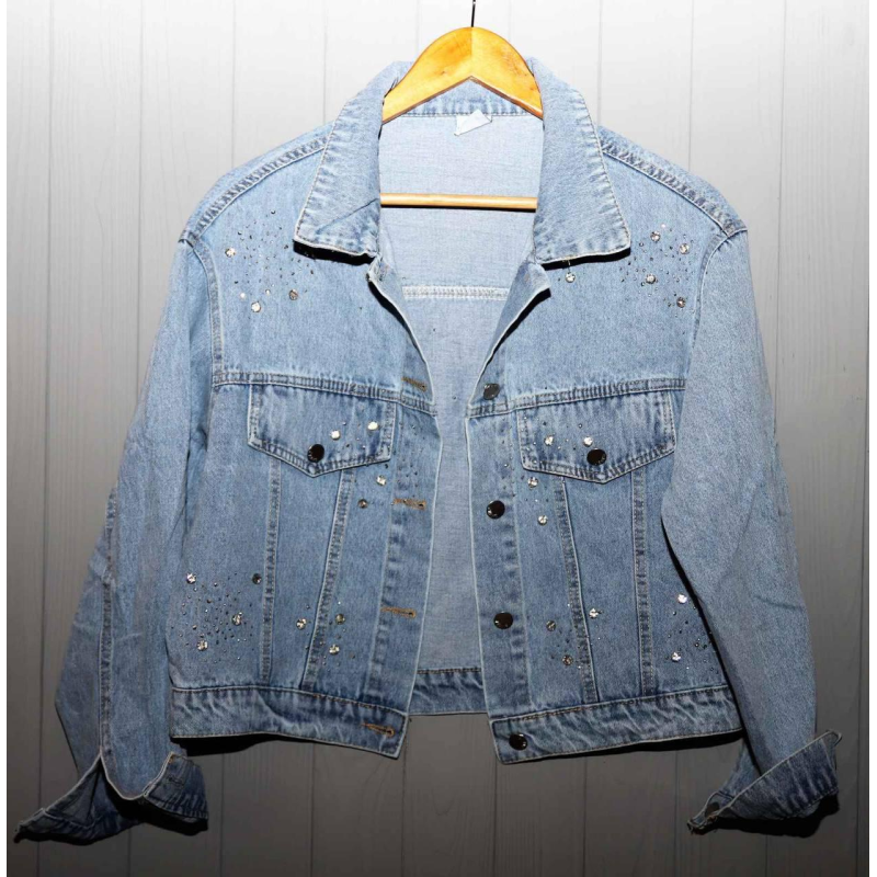 Джинсова куртка жіноча оверсайз з камінням, р.42-46