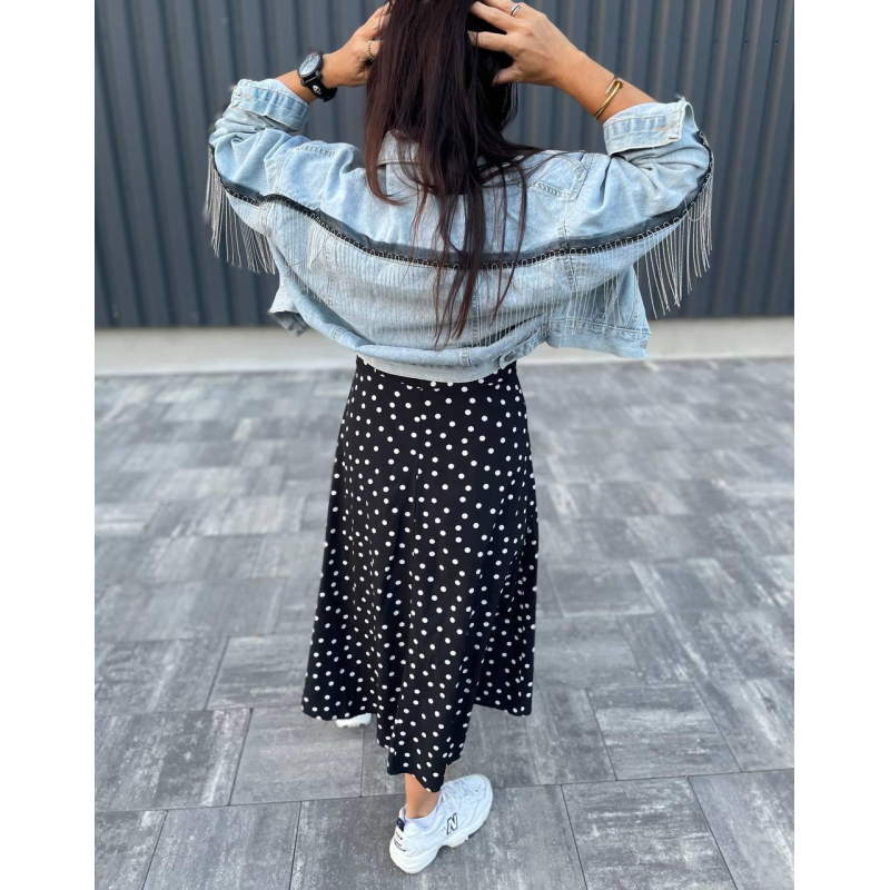 Джинсова куртка жіноча оверсайз з бахрамою, р.42-46