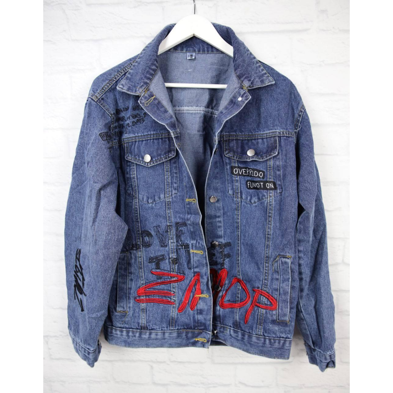 Джинсова куртка жіноча оверсайз з написом, р.42-48 Джинсова куртка жіноча оверсайз з написом, р.42-48