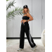 Штани широкі жіночі трикотажні, Чорний, 46/48