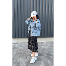 Джинсова куртка жіноча оверсайз  з написом, р.42-48