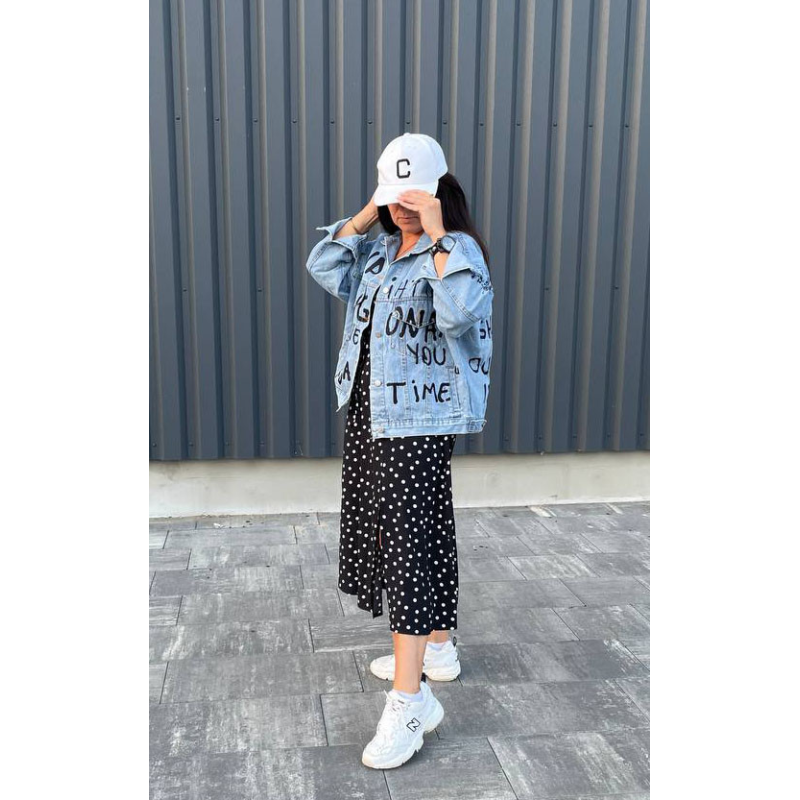 Джинсова куртка жіноча оверсайз  з написом, р.42-48
