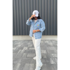 Джинсова куртка жіноча оверсайз смайлик, р.42-46