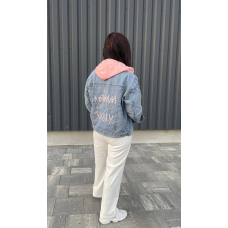 Джинсова куртка жіноча оверсайз з капюшоном, р.42-46