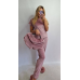 Піжама-комплект (футболка + шорти + штани) з плюшевого велюру Рожева пудра, XL