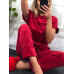 Велюровий набір піжама (футболка + шорти + штани) з плюшевого велюру вишневий, S