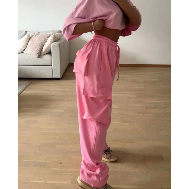 Штани карго жіночі трикотажні Рожевий, 42/46