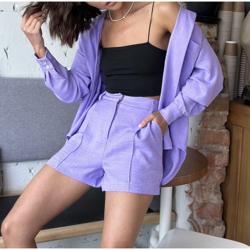 Костюм жіночий літній, льон Лавандовий, M-L