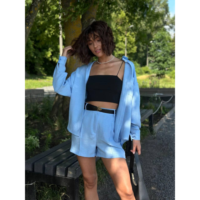 Костюм жіночий літній, льон Блакитний, XL-2XL