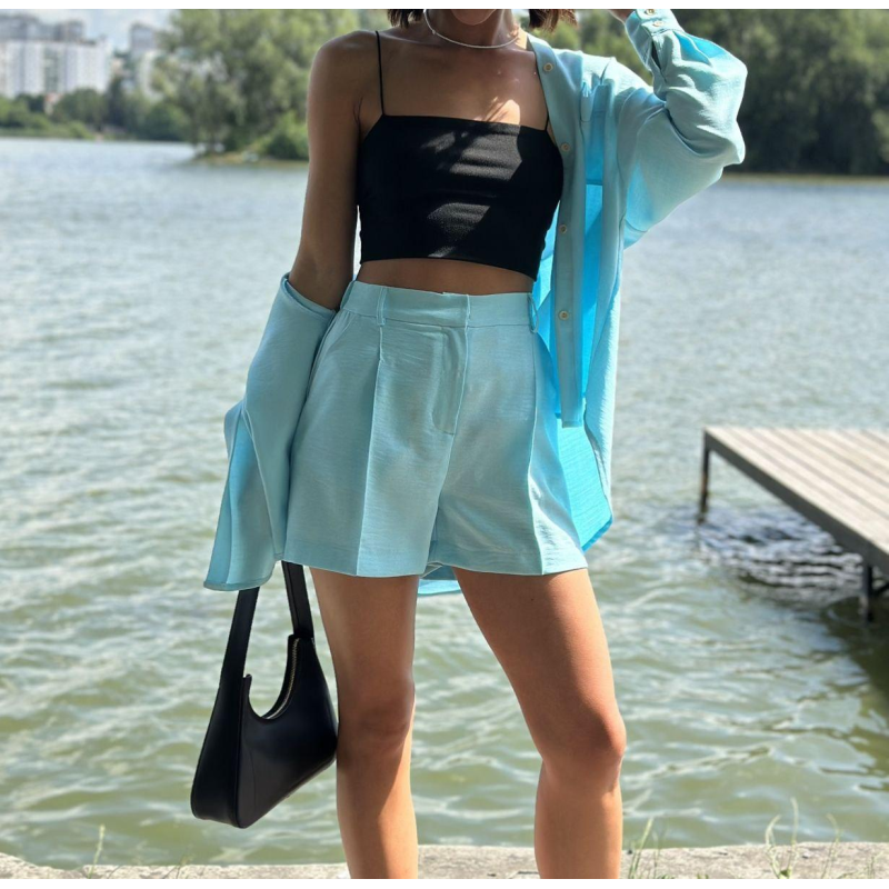 Костюм жіночий літній, льон Бірюзовий, XS-S Костюм жіночий літній, льон Бірюзовий, XS-S