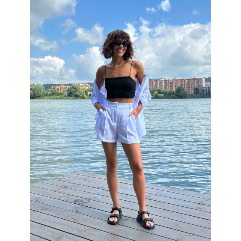 Костюм жіночий літній, льон Білий, M-L