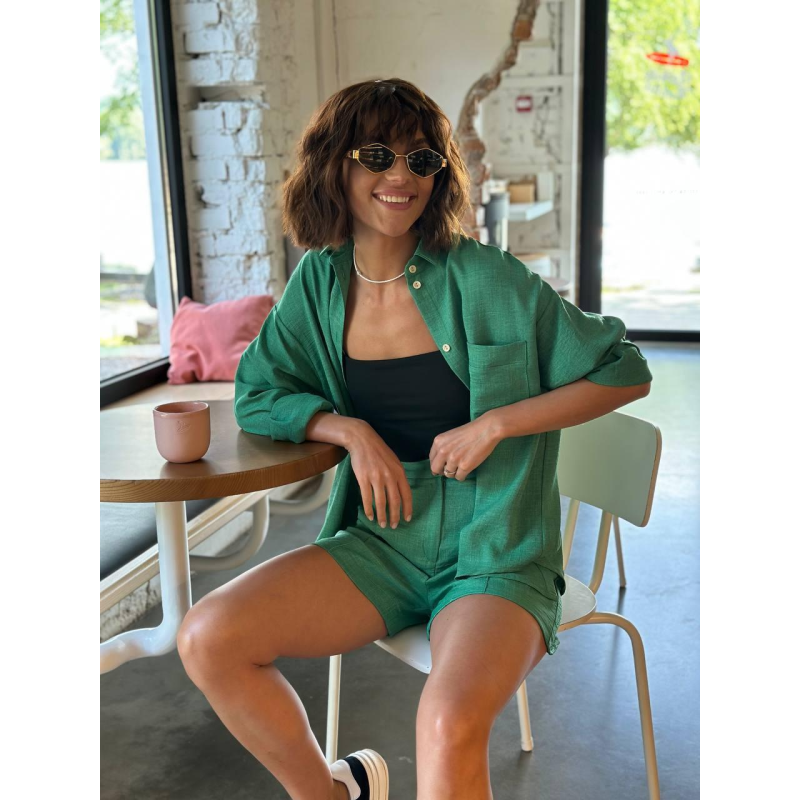 Костюм жіночий літній, льон Зелений, XS-S