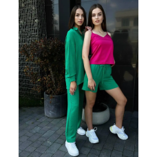 Костюм-трійка жіночий літній з шортами і брюками, Зелений XS