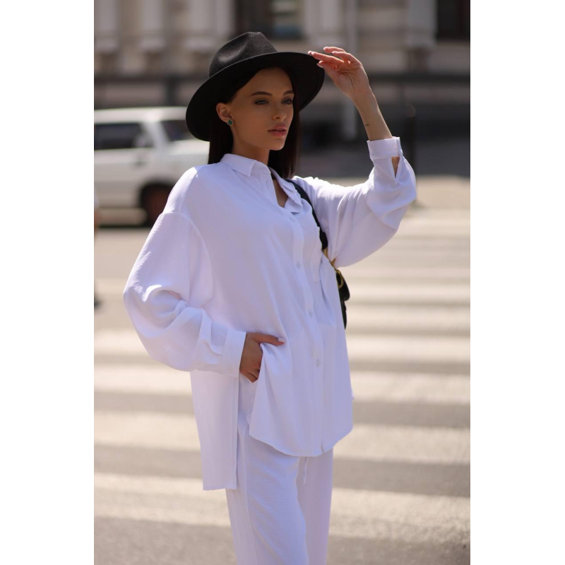 Костюм-трійка жіночий літній, креп-жатка Білий, M Костюм-трійка жіночий літній, креп-жатка Білий, M