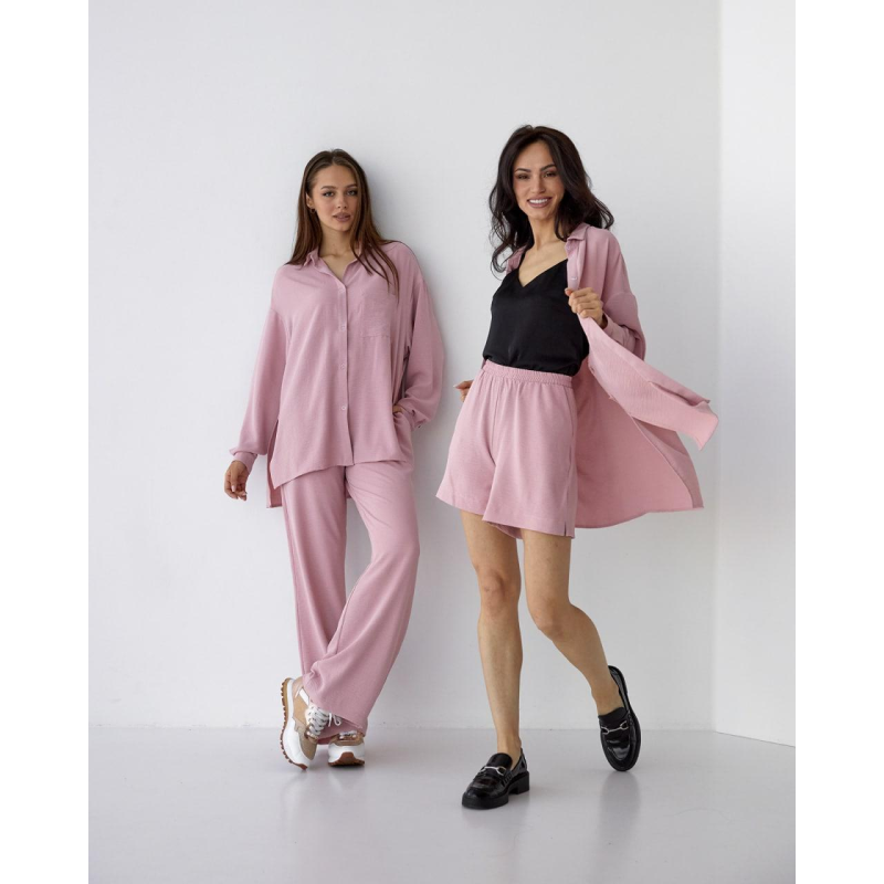 Костюм-трійка жіночий літній, креп-жатка Рожевий, S Костюм-трійка жіночий літній, креп-жатка Рожевий, S