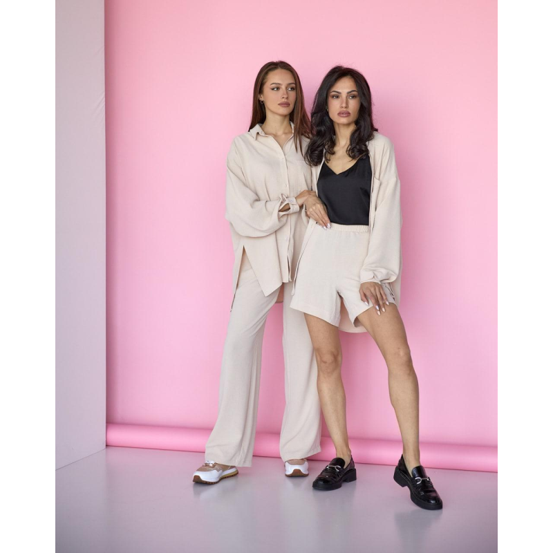 Костюм-трійка жіночий літній, креп-жатка Бежевий, XS